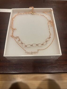 Delicate Rose Gold Layered Necklace with Crystal Chain